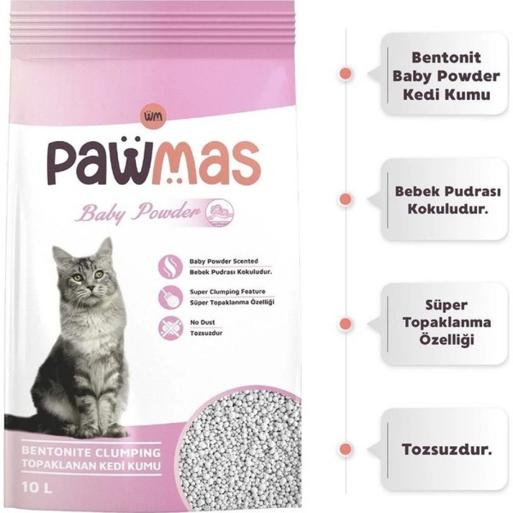 Pawmas Bebek Pudrası Kokulu Bentonit Kedi Kumu 10 Lt Evcil Hayvan Ürünleri Fiyatı