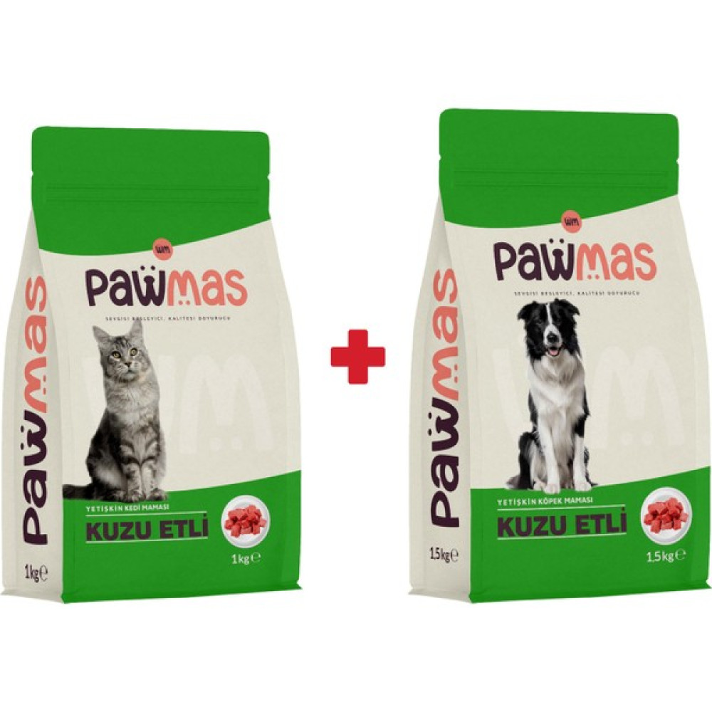 Pawmas Kuzu Etli Yetişkin Kedi Maması 1 kg + Kuzu Etli Yetişki Köpek Maması 1,5 kg Evcil Hayvan Ürünleri Fiyatı