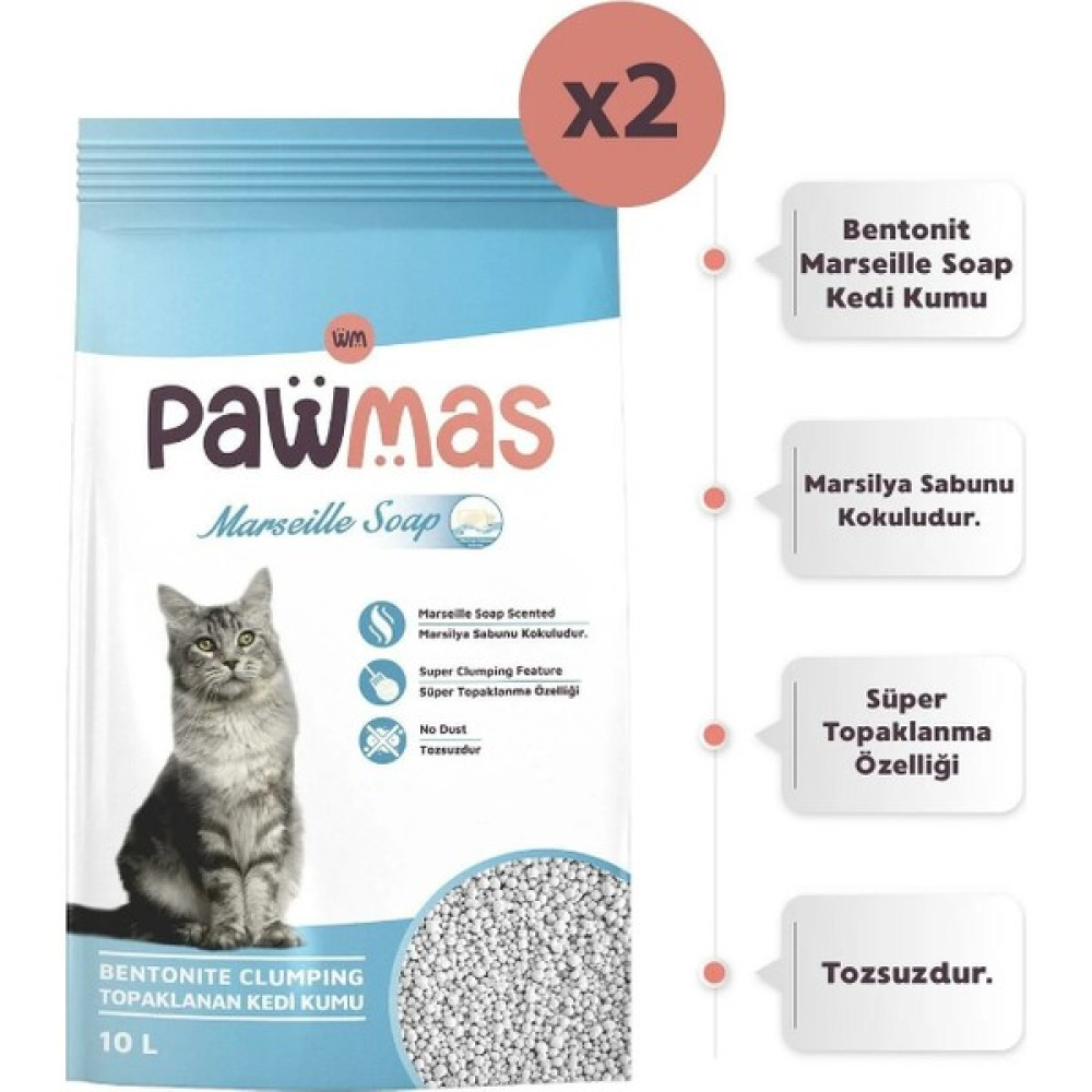 Pawmas Marsilya Sabunu Kokulu Bentonit Kedi Kumu 10 Lt x 2 Adet Evcil Hayvan Ürünleri Fiyatı