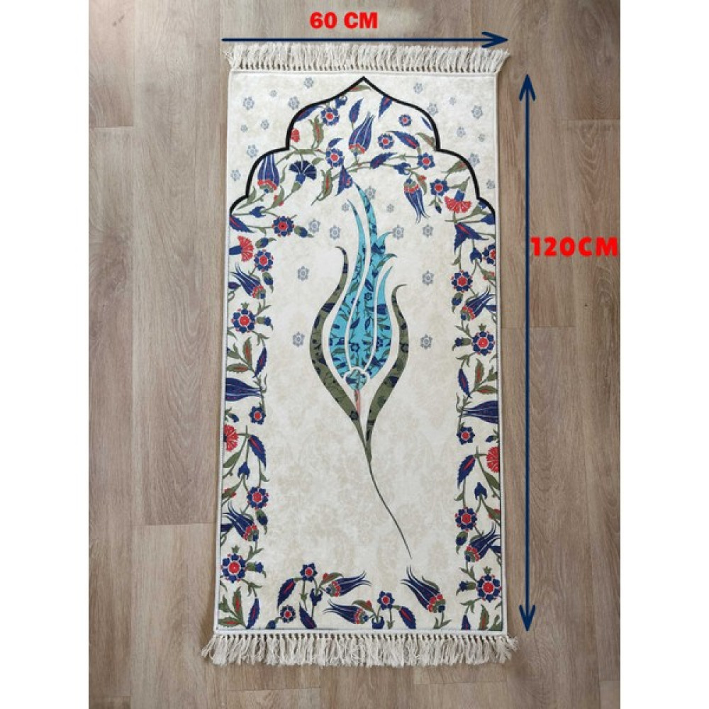 Pawwy Seccade Turkuaz Lale Desen Yumuşak Seccade Namaz Seccadesi - 60 x 120 cm Seccade Fiyatı