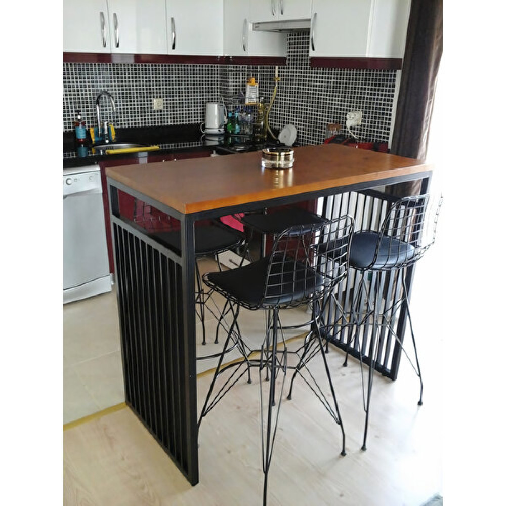 Pay Desing Mutfak-Kafe-Restoran-Bar Masası - Ceviz - Siyah - 120 x 45 cm Yemek & Mutfak Masası Fiyatı