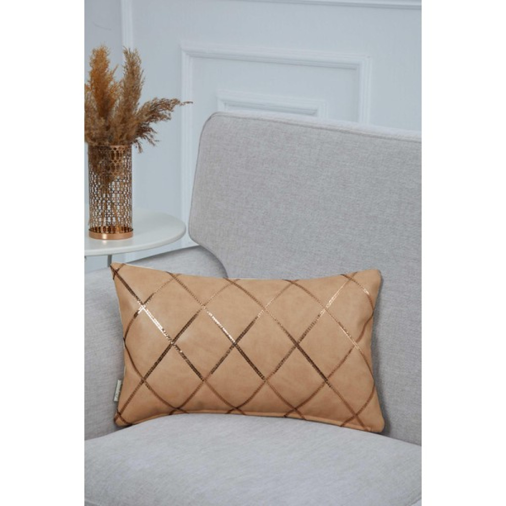 Payet Işlemeli Deri Kırlent KILIFI,K-301 - Sütlü Kahve - 50 x 30 cm Kırlent / Mobilya Yastığı Fiyatı