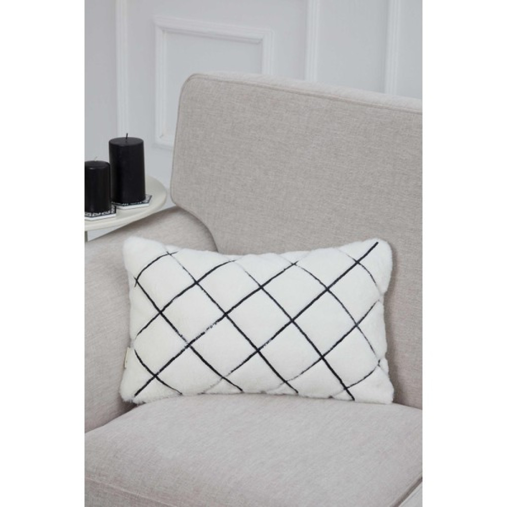 Payet Işlemeli Peluş Kırlent KILIFI,K-306 - 50 x 30 cm - Krem Kırlent / Mobilya Yastığı Fiyatı