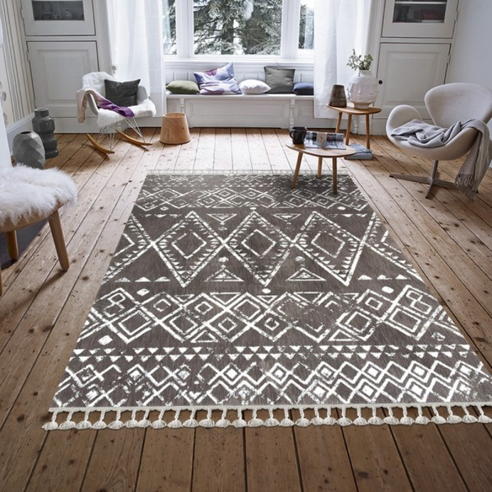 Payidar Halı Moroccan 1495A 80 x 150 cm Kahve-Beyaz Saçaklı Modern Halı - Kahverengi Salon Halısı Fiyatı