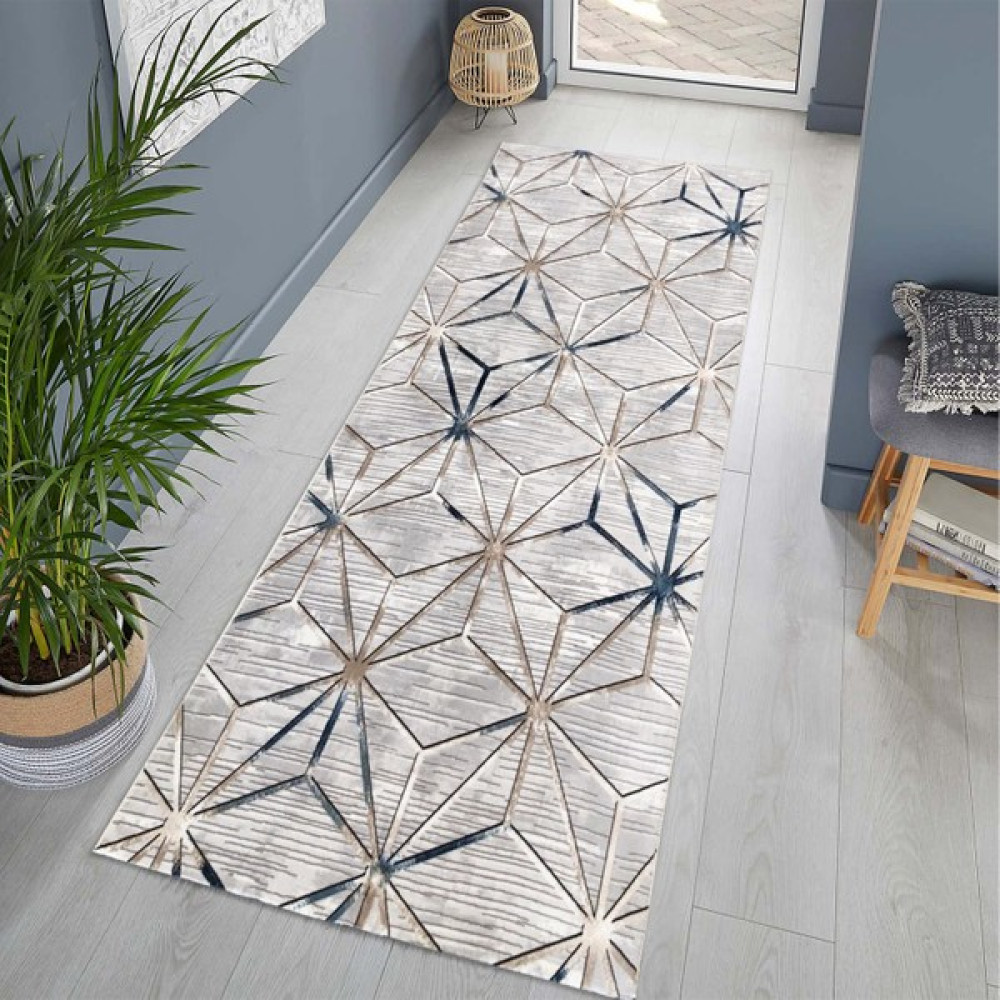 Payidar Kaymaz Dod Taban Yıkanabilir 80 x 70 cm. Desen 1086 Gri - Mavi Kesme Yolluk Halı - 80 x 70 cm Yolluk Fiyatı