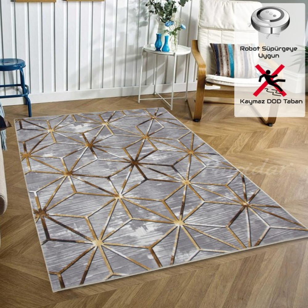 Payidar Yıkanabilir Kaymaz Taban Desen 1093 Gri/gold 120 x 180 cm Dijital Baskı Halı - Gold Salon Halısı Fiyatı