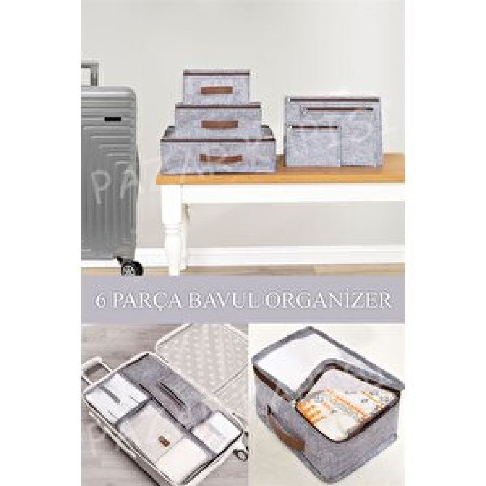 Pazar Kapısı Derili Lüks Keçe 6'lı Bavul Organizer Seyahat Çantası Gri Gri Hurç Fiyatı