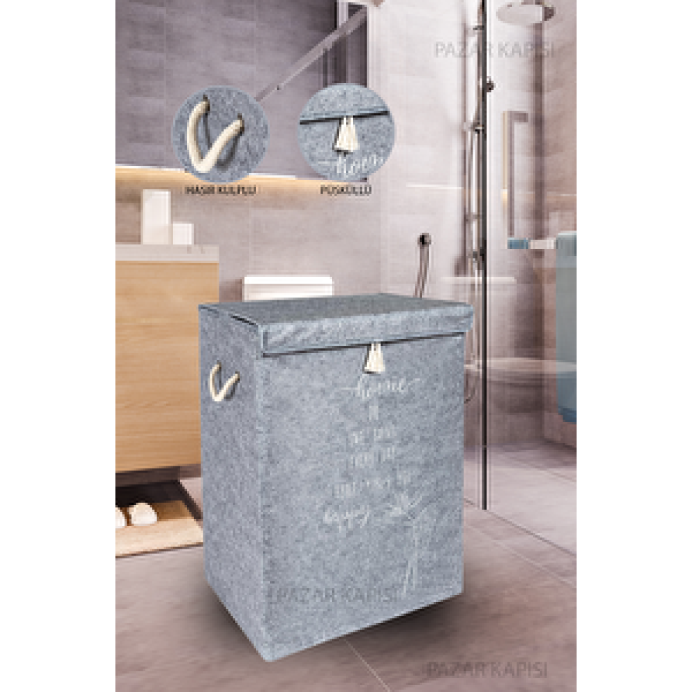 Pazar Kapısı Keçe Kapaklı Çok Amaçlı Mega Kutu 55x41x30 Cm Gri Hurç Fiyatı
