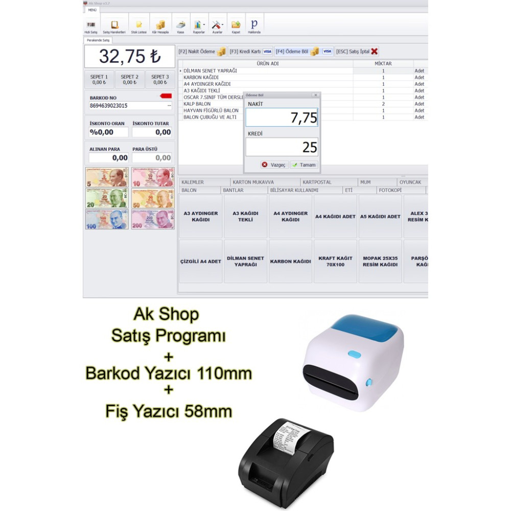 Pazar Timi Barkod Satış Sistemi & Market Programı & Barkod Yazıcı & Fiş Yazıcı 58MM Barkod Okuyucular Fiyatı
