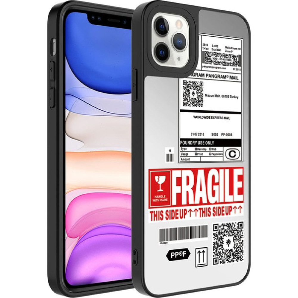 Pazarplus iPhone 11 Pro Uyumlu Aynalı Desenli Kamera Korumalı Parlak Pazarplus Mirror Kapak - Fragile - Renkli - iPhone 11 Pro-Fragile Cep Telefonu Kılıfı Fiyatı