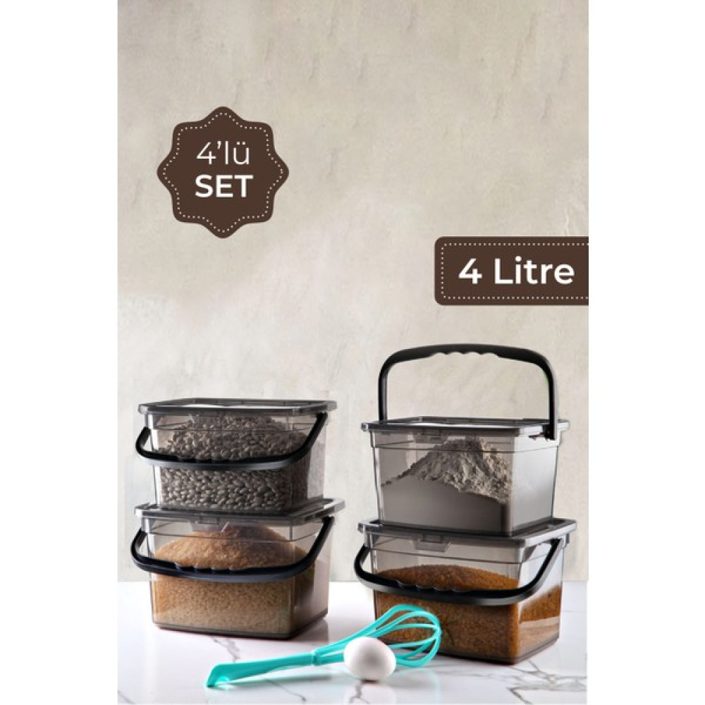 Pd Home 4lü Kare Un Bakliyat Kabı 4 Litre Saklama Kutusu Antrasit Saklama Kapları Fiyatı