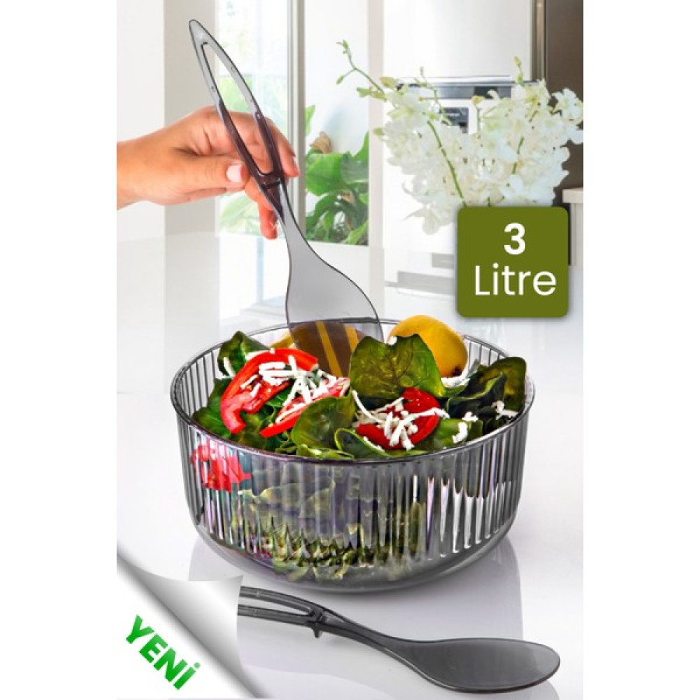Pd Home Akrilik Yuvarlak Kaşıklı Salata Kasesi 23 cm Servis Sunum Tabağı Antrasit Kase Fiyatı
