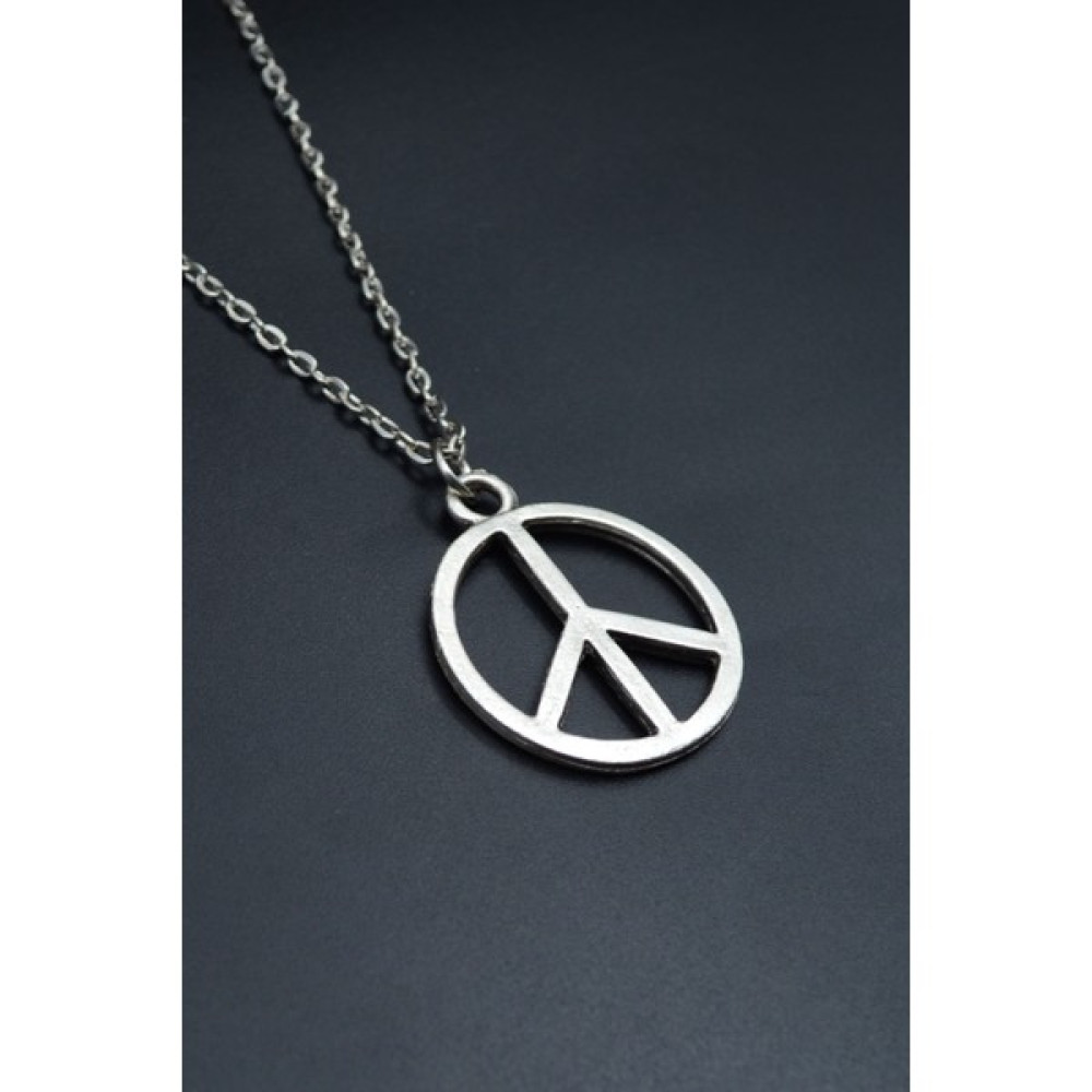 Peace Barış İşareti Gümüş Kaplama Unisex Düz Zincir Kolye kod 754 Bijuteri Kolye Fiyatı