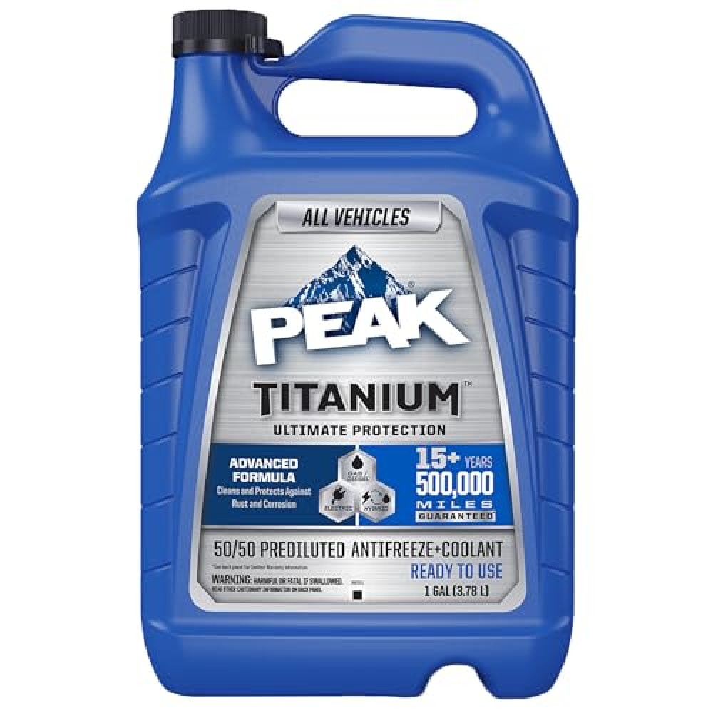 PEAK Titanium Antifreeze/Coolant for All Vehicles, Yellow, 1 Gal, 50/50