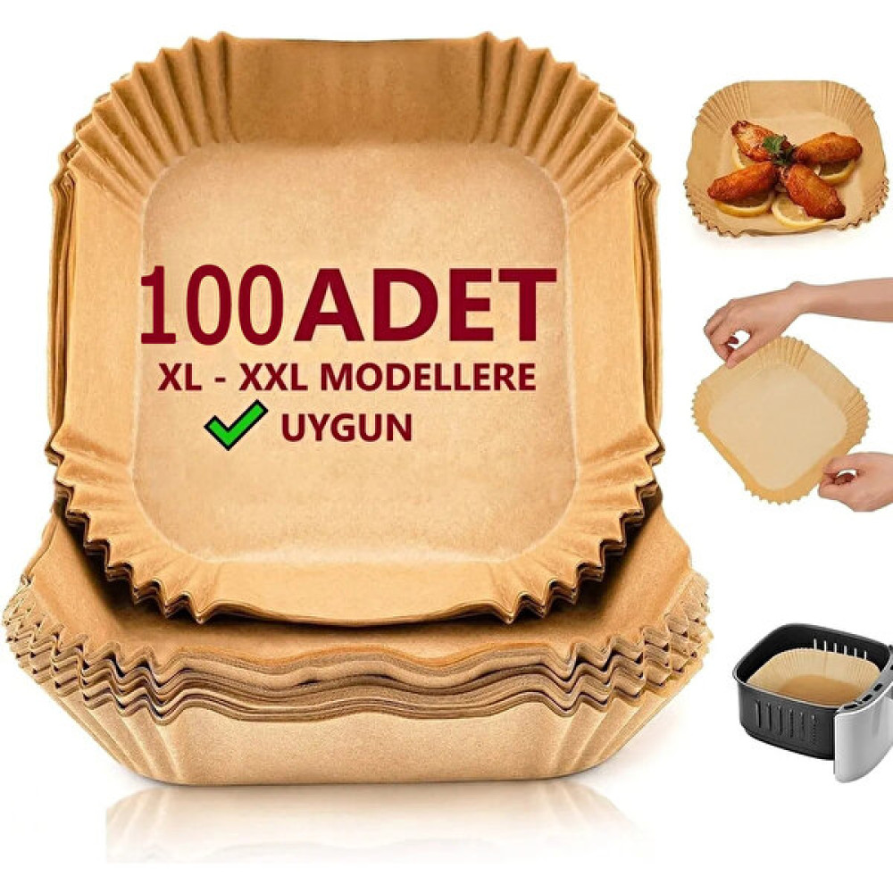 Peakbay Büyük Boy Fritöz Pişirme Kağıdı Air Fryer XL-XXL Tüm Markalara Uygun Kare Tabak Model 100 Adet Pişirme Kağıdı Fiyatı