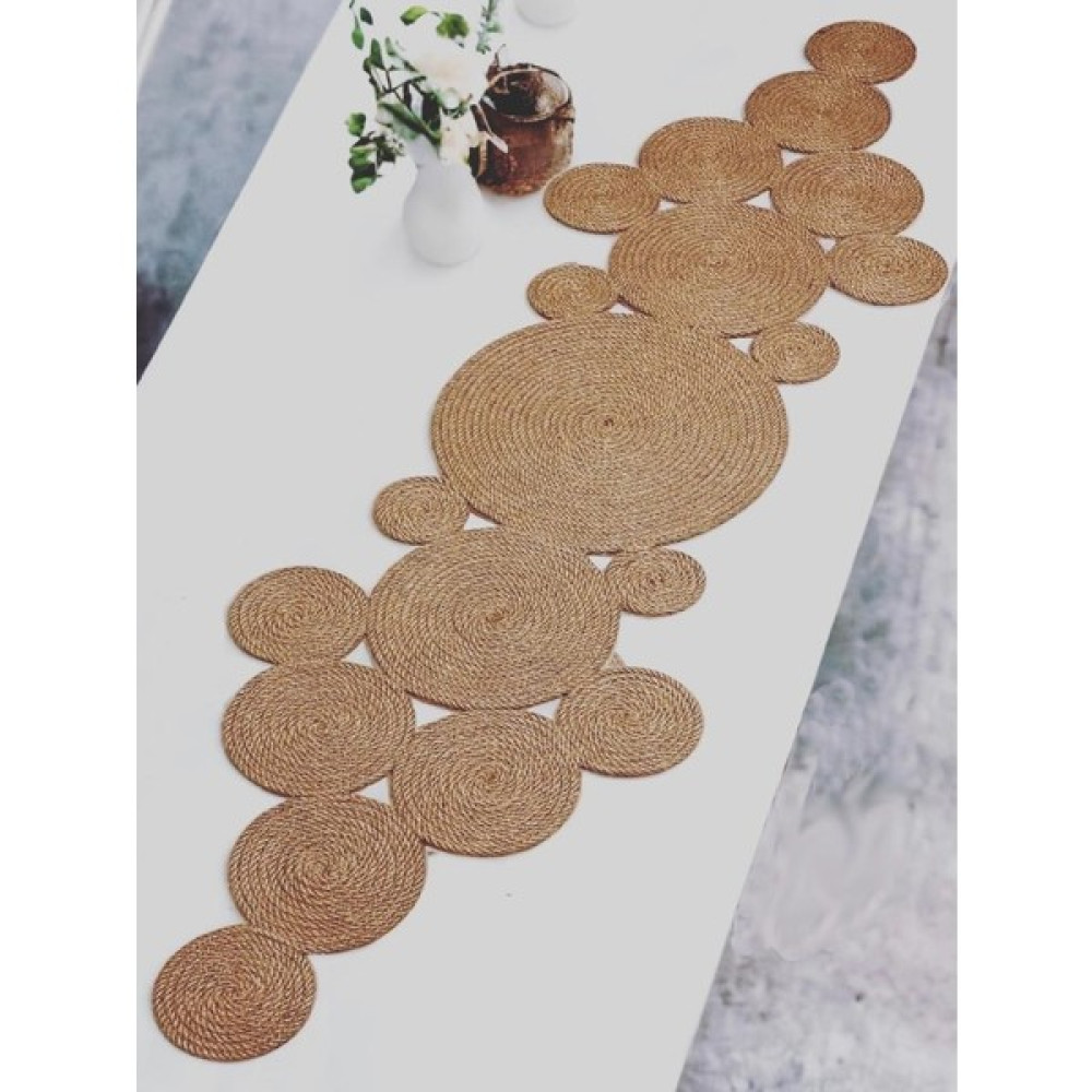 Peakbay Dekoratif Damla Hasır Runner Masa Süsü Örtüsü 130 x 35 cm Örme Hasır Sunum Çeyiz Takım - Kahverengi - 35 x 130 cm Masa Örtüsü Fiyatı