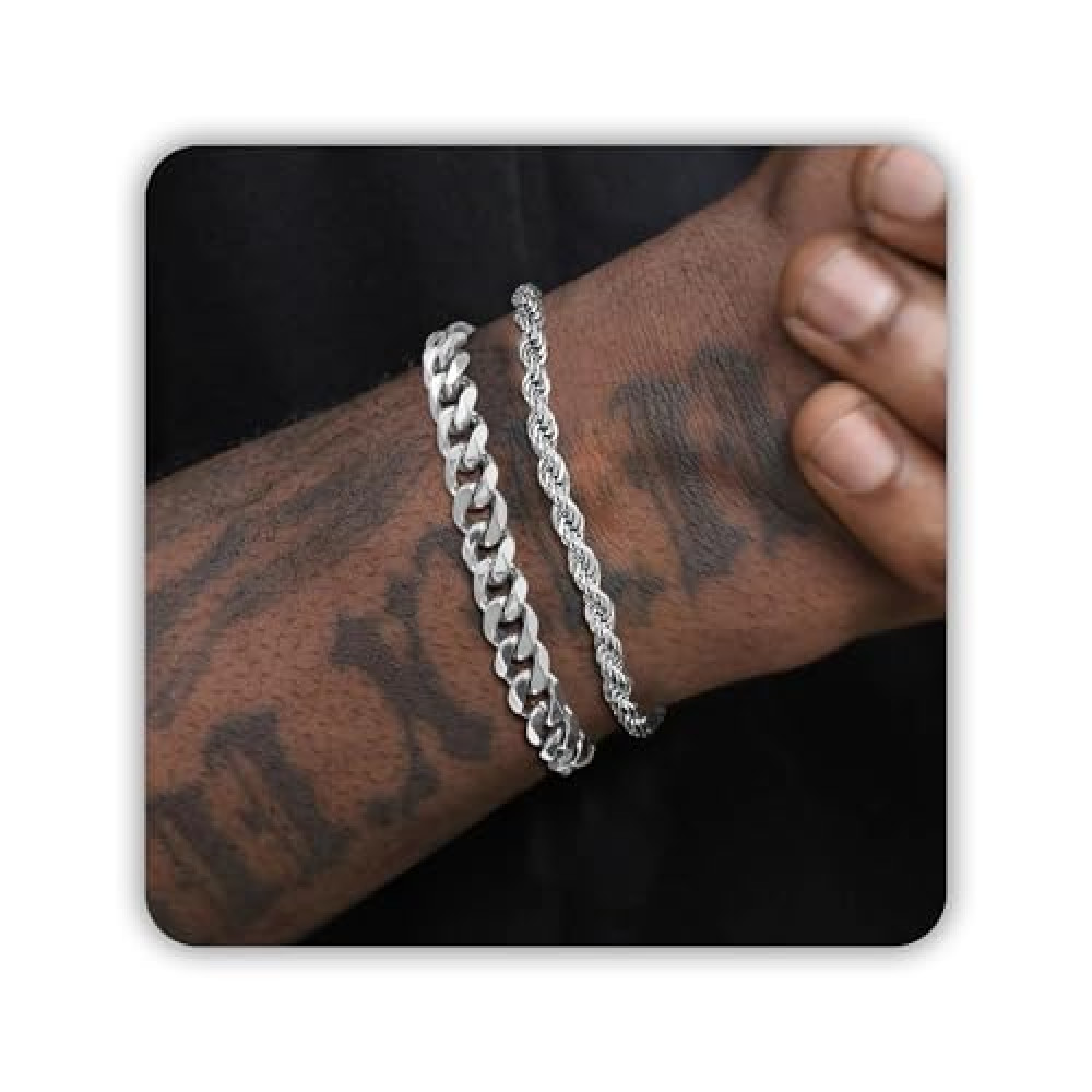 Pealicious Teen Boy Easter Basket Stuffers Silver Men Bracelet as Easter Gifts for TeensYoung Men Adult Son, Stainless Steel Silver Mens Chain Bracelet for Men as Waterproof Men Jewelry Gifts for Him