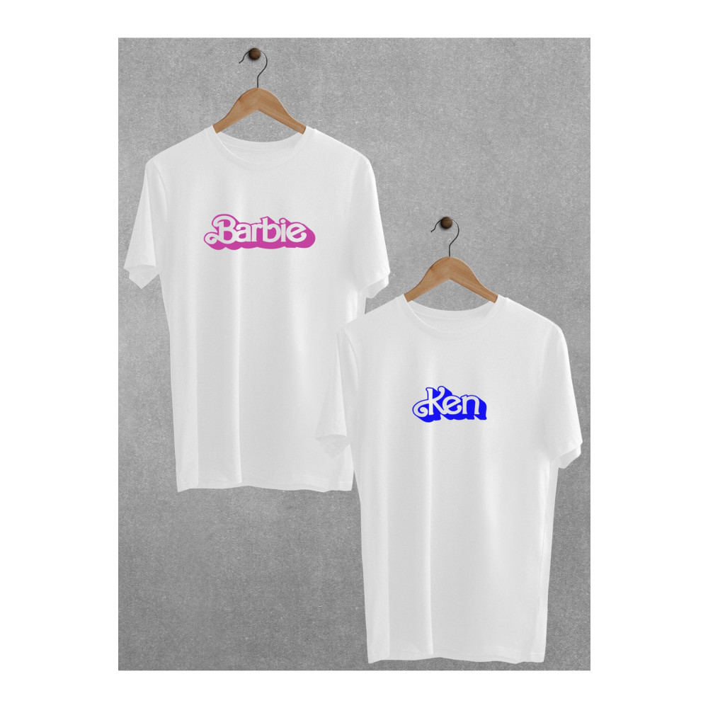 Pear Wear - Barbie Ken Baskılı Çift Tişört Beyaz Oversize Sevgili T-shirt S Beden Bayan T-shirt Fiyatı