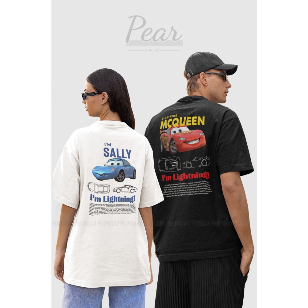 Pear Wear Sally & Mcqueen Cars Baskılı 2li Tişört Sevgili Unisex Çift Oversize T-shirt XL/S Beden Kadın Giyim Fiyatı