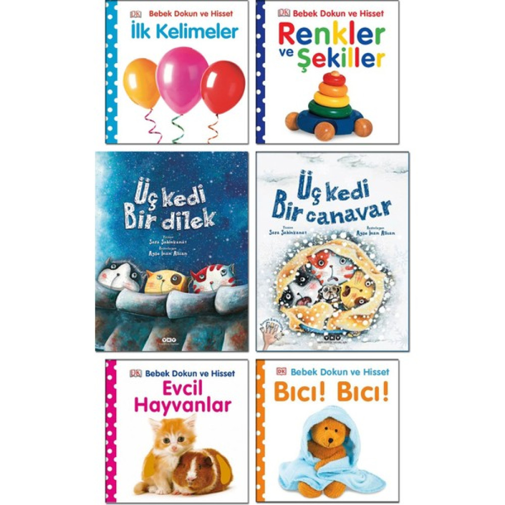 Pearson Çocuk Kitapları - Üç Kedi Bir Dilek + Üç Kedi Bir Canavar + Bebek Dokun Hisset ( Renkler ve Şekiller + Ilk Kelimeler + Evcil Hayvanlar + Bı... Okul Öncesi Eğitici & Öğretici Kitaplar Fiyatı