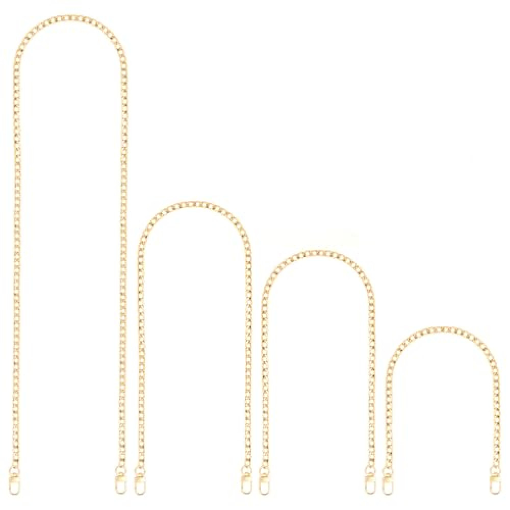 PEASUG 4 Pcs Purse Chain Set, Iron Flat Gold Bag Chain with Metal Buckles, Replacement Chain Strap for Wallet, Handbag, Shoulder & Crossbody Bag (47.2/31.5/23.6/15.7 Inch)