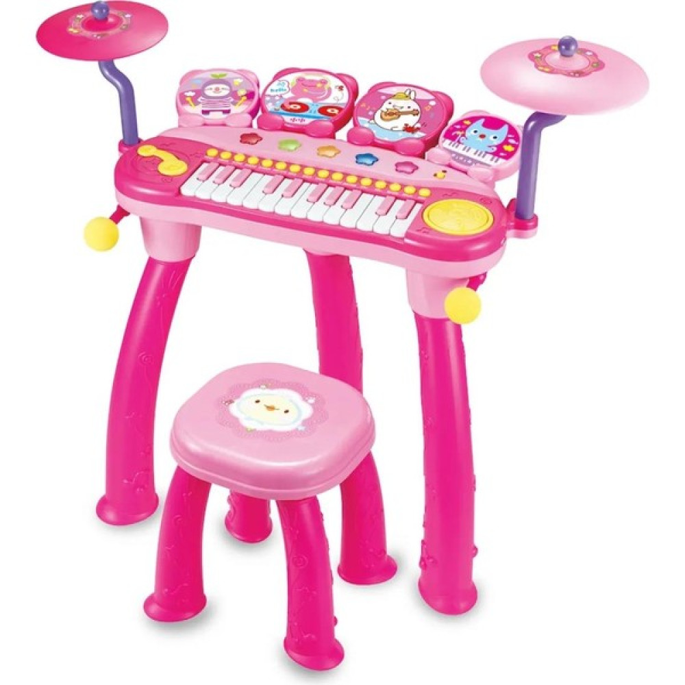 Peda Toy Oturma Sandalyeli Piyano Bateri Seti 24 Tuşlu Mp3 Çalar Mikrofonlu Pembe - Renkli Eğitici Oyuncak Fiyatı
