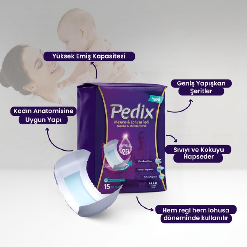 Pedix Kadın Mesane ve Lohusa Pedi (Yoğun)  45 Adet - Standart - Beyaz - Mavi Hasta Bezleri ve Temizliği Fiyatı