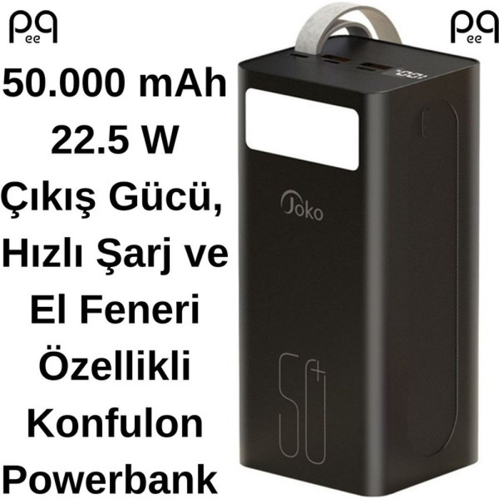 Peeq 50.000 Mah Kapasiteli 22.5W Hızlı Şarj Çıkışlı ve El Feneri Özellikli Konfulon Powerbank - Siyah Taşınabilir Şarj Cihazı - Powerbank Fiyatı