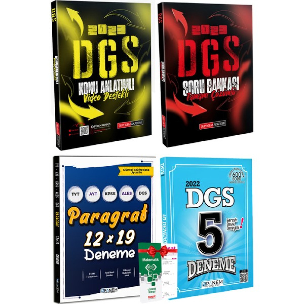 Pegem Akademi Yayıncılık 2023 Pegem DGS Konu Anlatım + Soru Bankası + Panem Paragraf Deneme + DGS 5 Deneme + Matematik Yaprak DGS Fiyatı