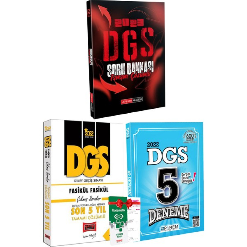Pegem Akademi Yayıncılık 2023 Pegem DGS Soru Bankası + Yargı DGS Son 5 Yıl(Fasikül) + Panem DGS 5 Deneme + Matematik Yaprak DGS Fiyatı