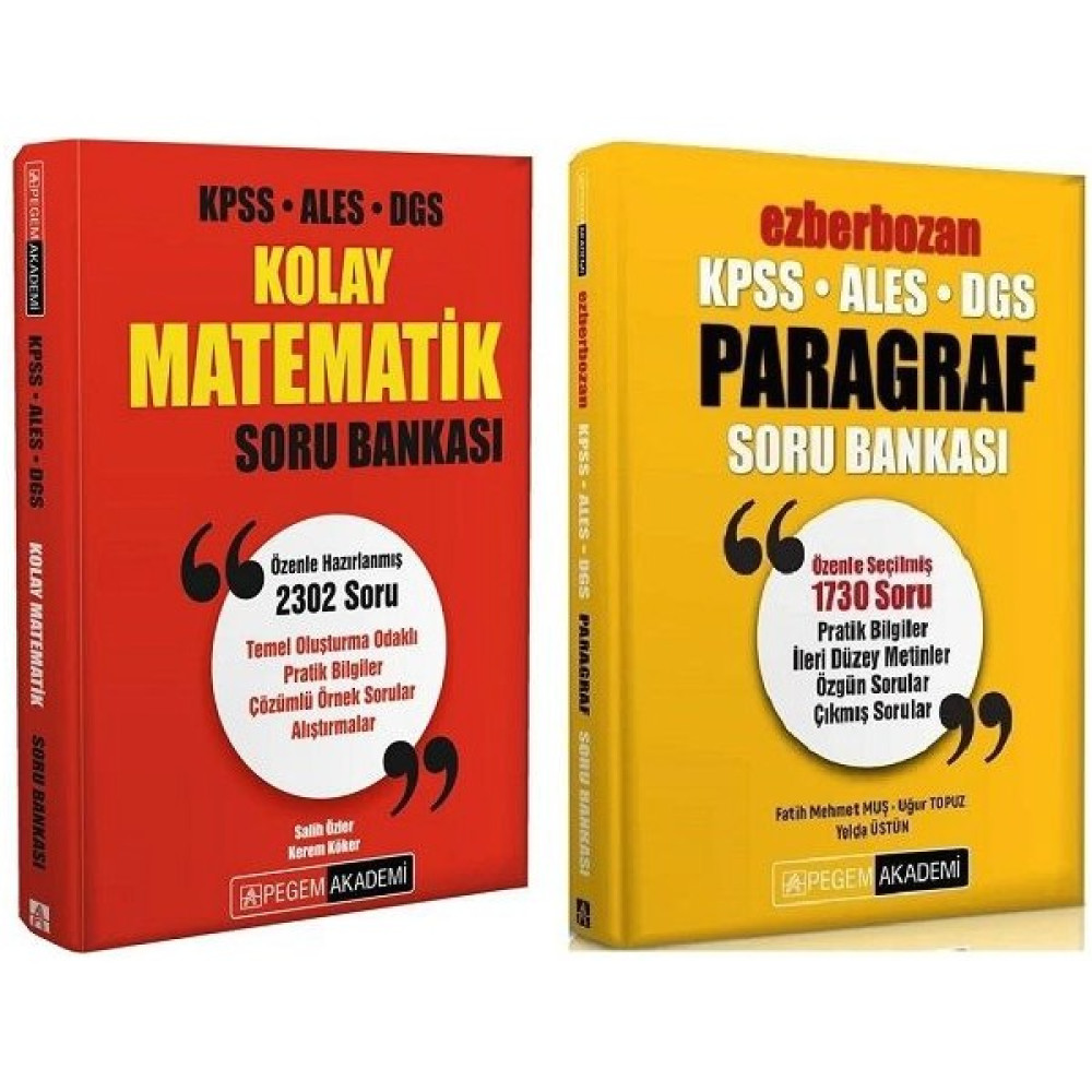 Pegem Yayınları Pegem Kpss Ales Dgs Kolay Matematik Ezberbozan Paragraf Soru 2 Li Set Pegem Akademi Yayınları DGS Fiyatı