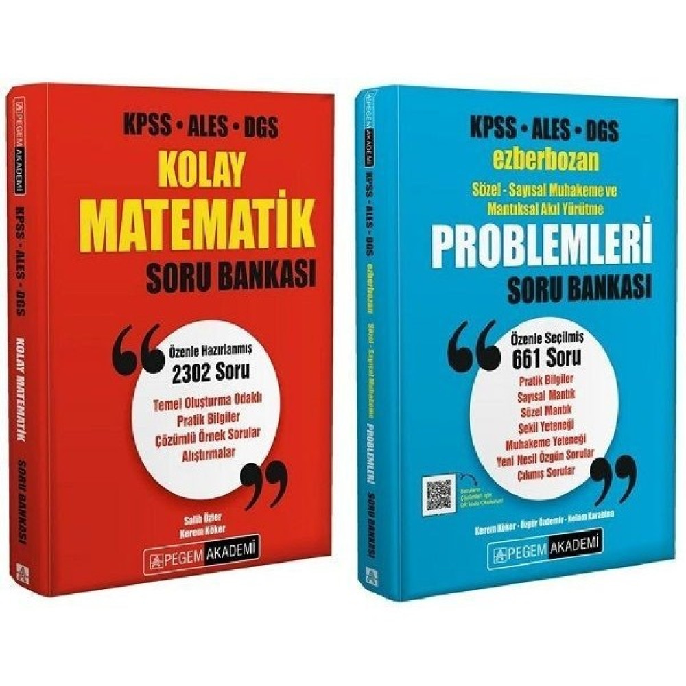 Pegem Yayınları Pegem Yayınları Kpss Ales Dgs Kolay Matematik + Ezberbozan Problemler Soru 2 Li Set Akademi Yayınları (Ciltli) - Amr B. Kulsüm Kaynak Kitapları Fiyatı