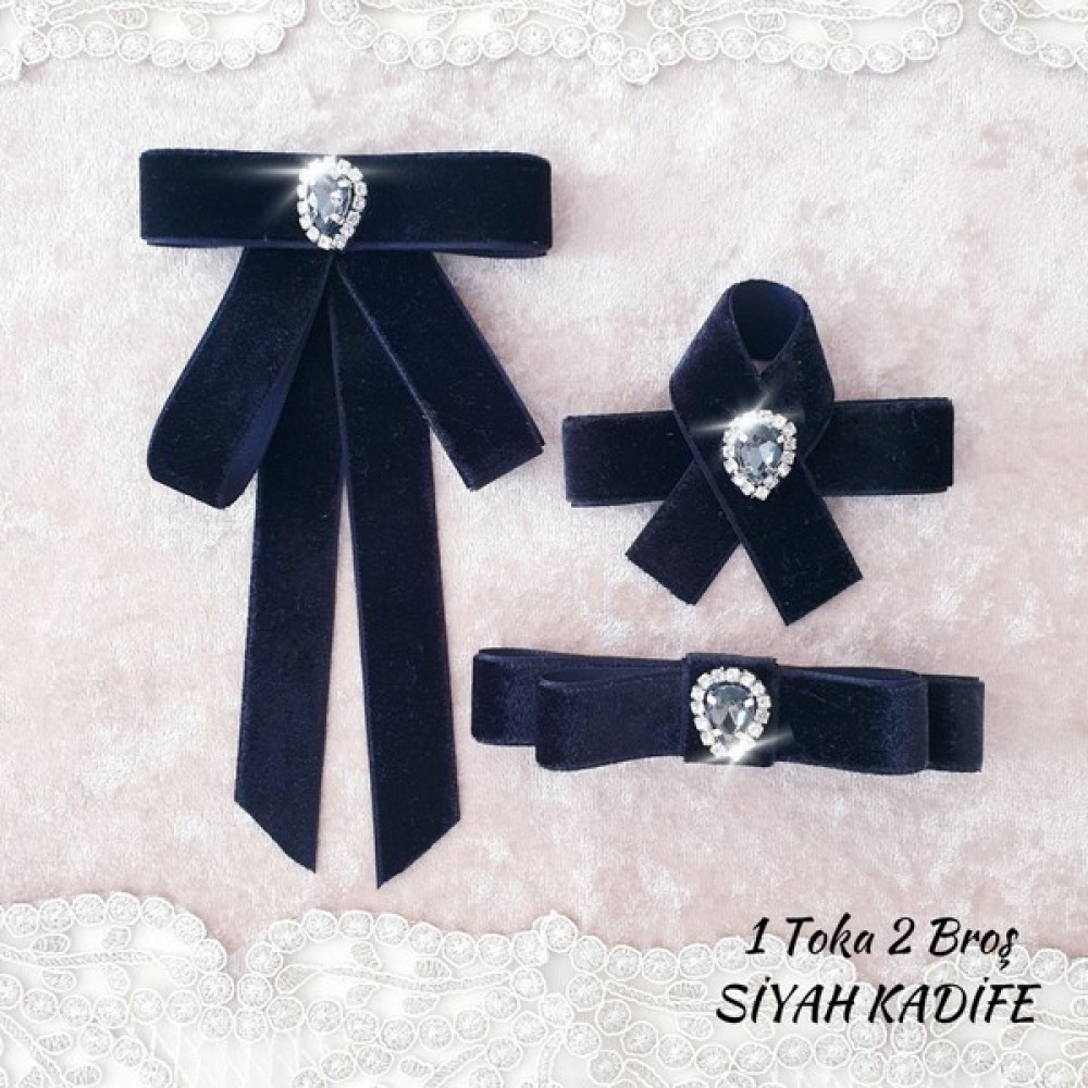 Pegu Siyah Kadife Kurdele Set (1 Toka 2 Broş)Yaka Çiçeği Broş Yaka Iğne,hediyelik Çanta,şal,gömlek Toka, Taç & Saç Bandı Fiyatı