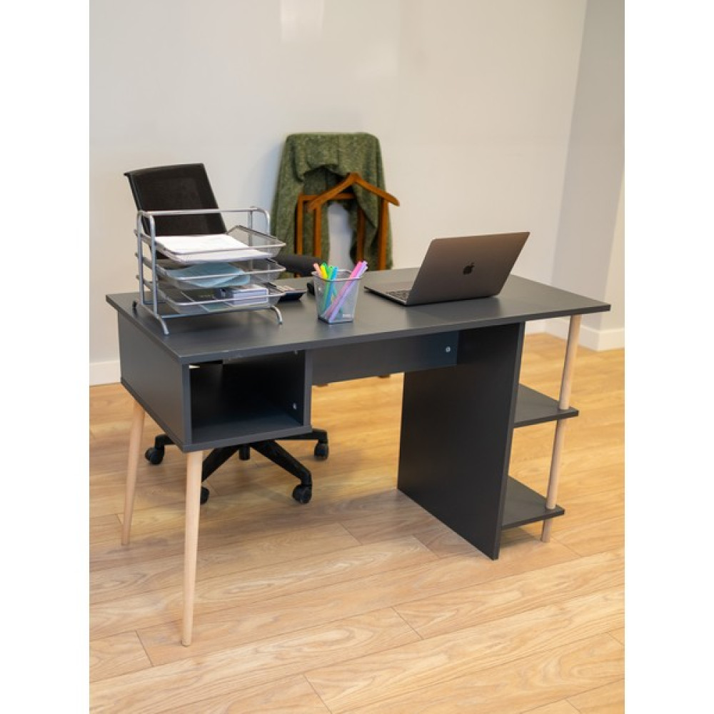 Peka Çalışma Masası 3 Raflı Ahşap Ayaklı Dekoratif Modern Bilgisayar Ofis Masası -60*120-Antrasit - Antrasit Ofis Çalışma Masası Fiyatı