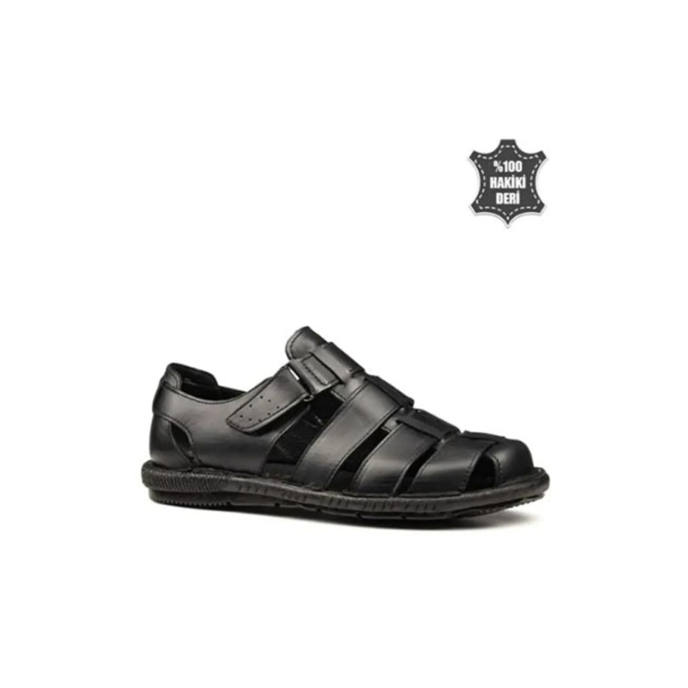 PEKER Erkek Siyah Ortopedik Deri Sandalet 40 Beden Unisex Sandalet Fiyatı
