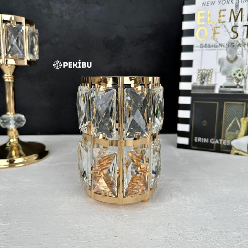 Peki Bu Kristal Geniş Taşlı Mumluk Gold Büyük Şamdan Fiyatı