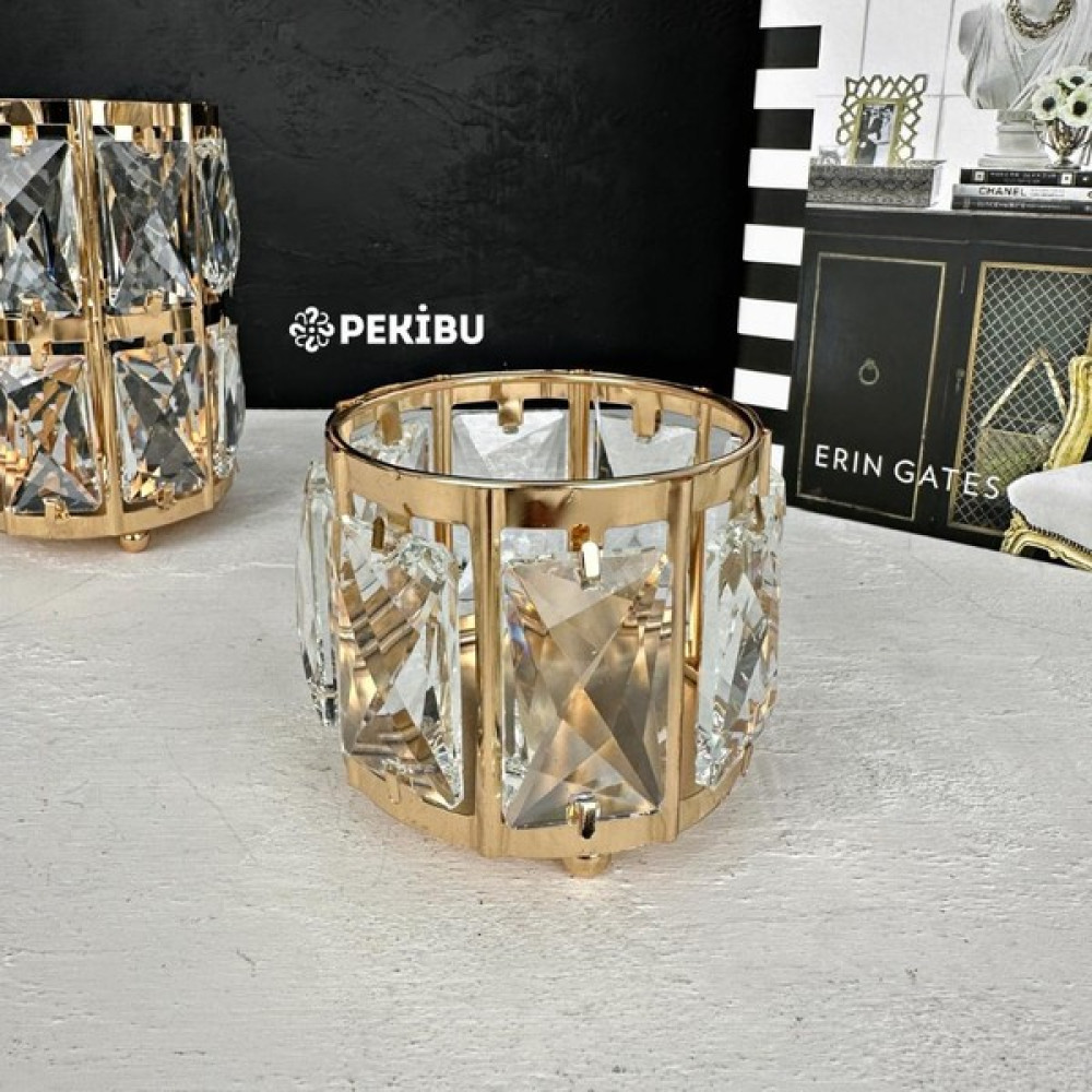 Peki Bu Kristal Geniş Taşlı Mumluk Gold Küçük Şamdan Fiyatı