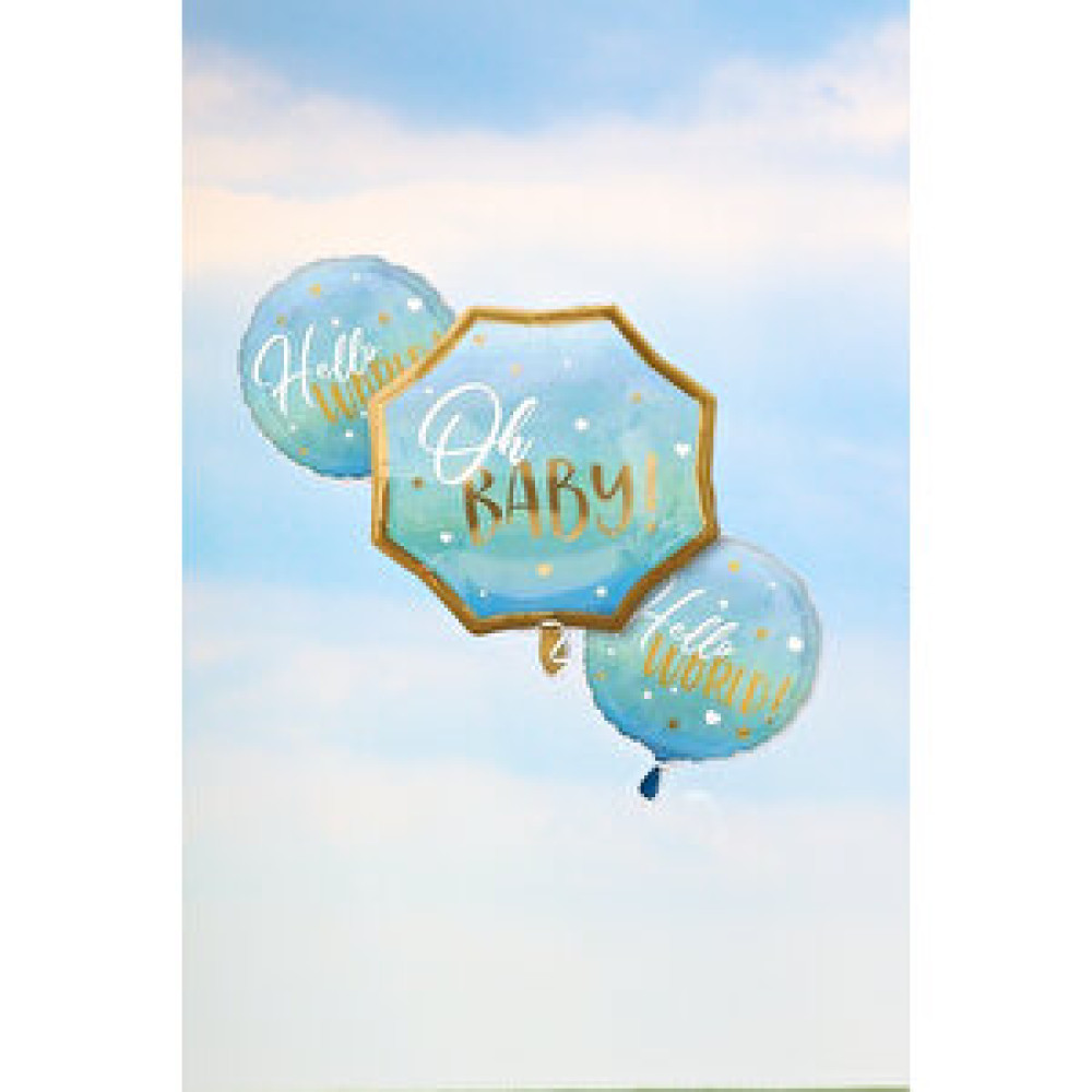 Pekshop Baby Shower Erkek Bebek Parti Balonu Oh Baby Hello World Yazılı Mavi Folyo Balon Seti Yılbaşı Fiyatı