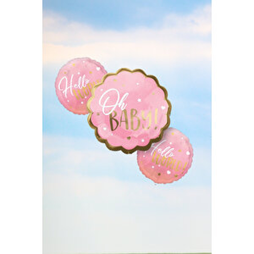 Pekshop Baby Shower Kız Bebek Parti Balonu Oh Baby Hello World Yazılı Pembe Folyo Balon Seti Yılbaşı Fiyatı