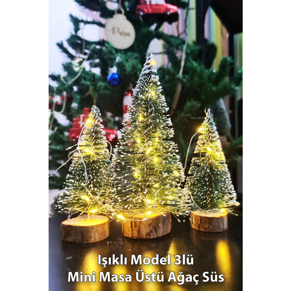 PEKSHOP Işıklı Yılbaşı Ağacı 3lü Mini Masa Üstü Yılbaşı Ağacı Seti 3 Ad ve 3m Peri Led Işık Yaş Günü & Parti Fiyatı