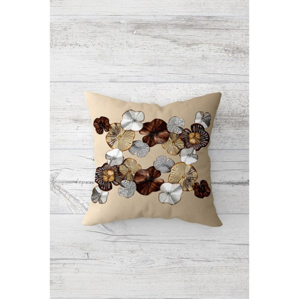 Pelangi Ginko Biloba Yaprağı Desen Çift Tarafı Baskılı Gizli Fermuarlı Kırlent Koltuk Yastık Kılıfı - 45 x 45 cm - Krem Kırlent / Mobilya Yastığı Fiyatı