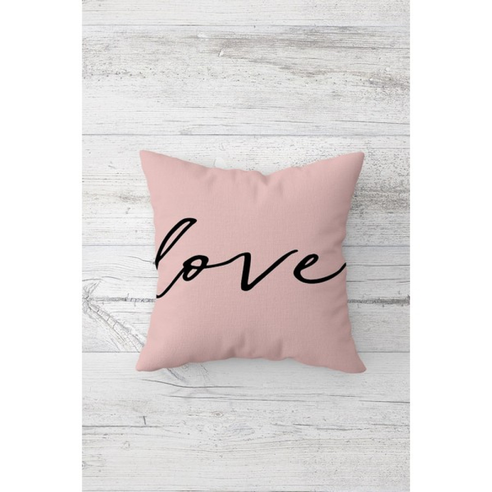 Pelangi Love Yazılı Sevgili Çift Tarafı Baskılı Gizli Fermuarlı Yastık Kılıfı Kırlent Koltuk Yastık Kılıfı - 45 x 45 cm - Pembe Kırlent / Mobilya Yastığı Fiyatı