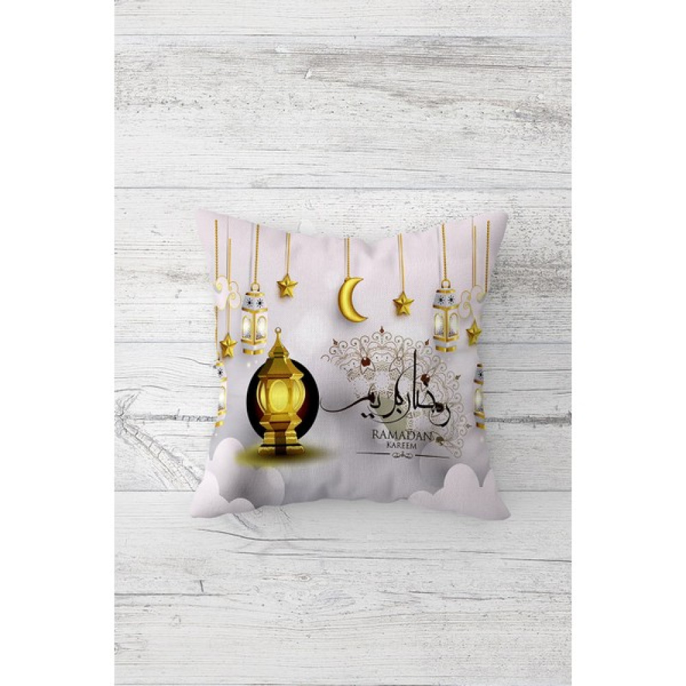 Pelangi Ramazan Hilal Desenli Çift Tarafı Baskılı Gizli Fermuarlı Yastık Kılıfı Kırlent Koltuk Yastık Kılıfı - 45 x 45 cm - Gri Kırlent / Mobilya Yastığı Fiyatı