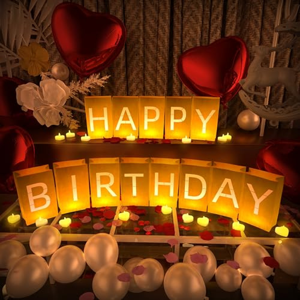 Peledic Happy Birthday Decorations, Light Up Letters, Latex & Aluminum Balloons, Rose Petals, Banner for Women