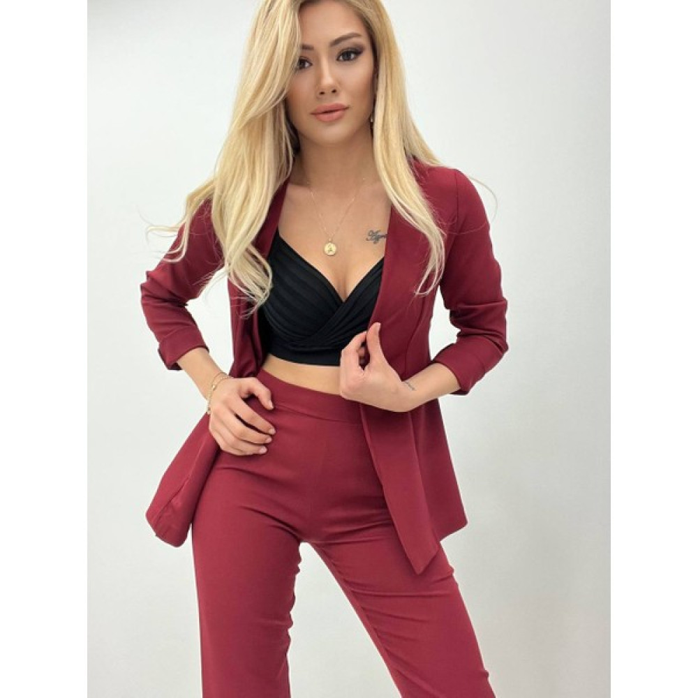 Pelinzen Atlas Kumaş Ceket Pantolon Takım(Bordo) Etek Fiyatı