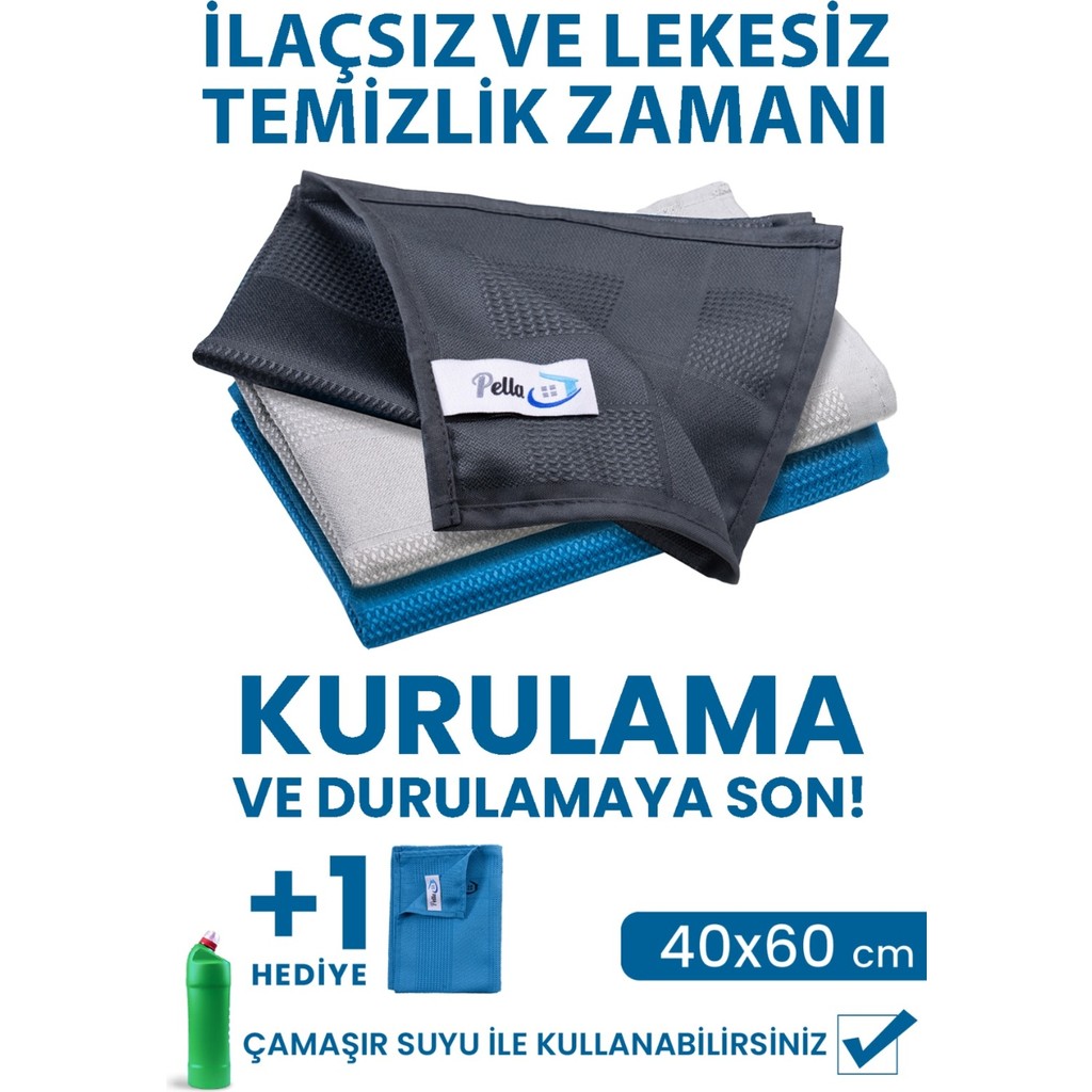 Pell By Erwa Pella Active 3'lü Mikrofiber Temizlik Bezi, Cam, Araba, Mutfak Bezi (40X60 Cm) Promosyonlu Ürün Diğer Fiyatı