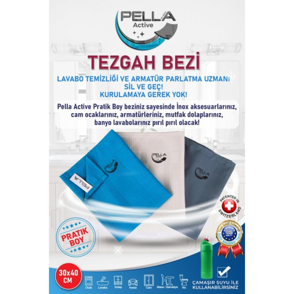 Pell By Erwa Pella Active Çamaşır Suyu ile Kullanılabilen Tek Mikrofiber Bez 3'lü Temizlik Bezi 40x30 cm Temizlik Malzemeleri Fiyatı