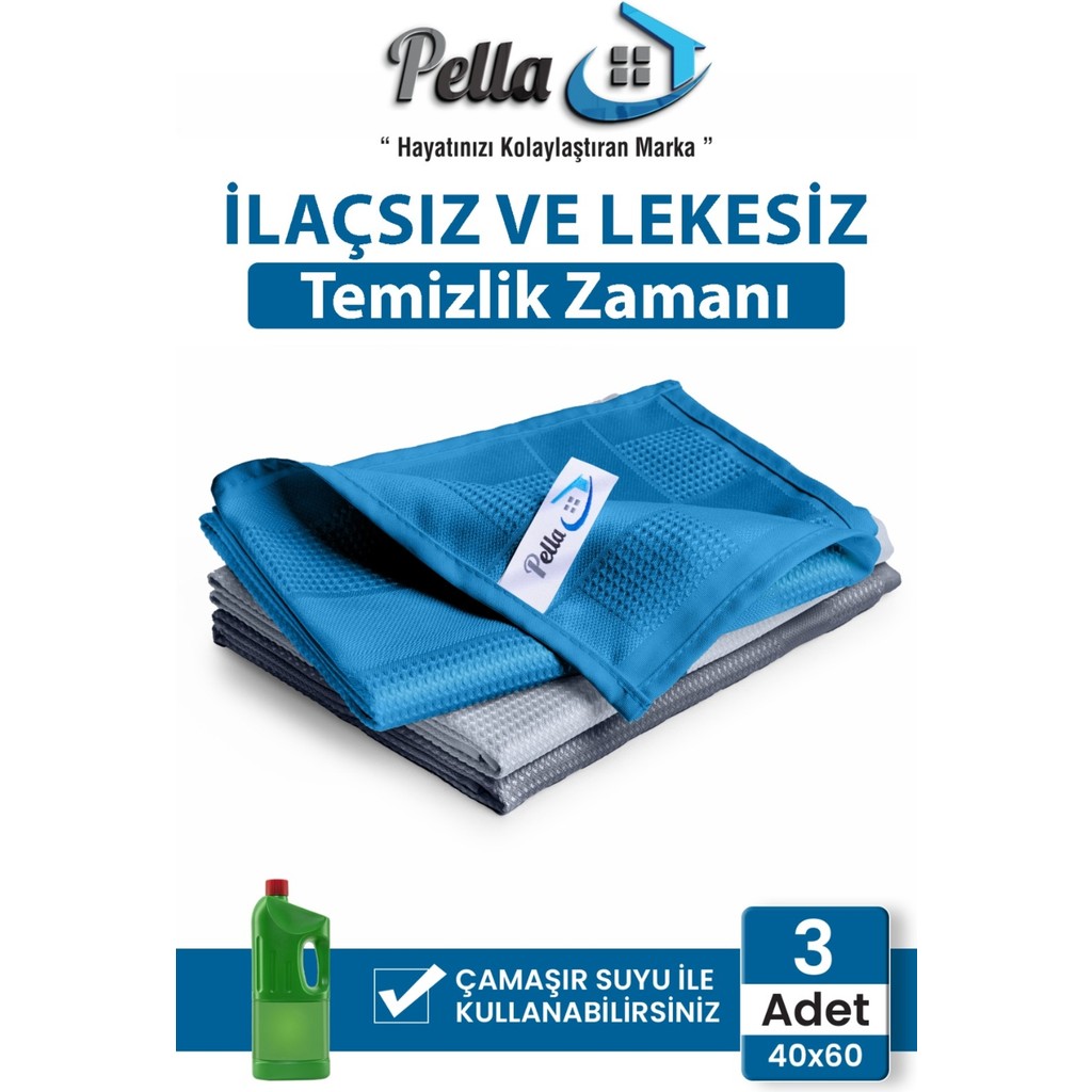Pell By Erwa Pella Active Çamaşır Suyu ile Kullanılabilen Tek Mikrofiber Bez 3'lü Temizlik Bezi 40x60 cm Diğer Fiyatı