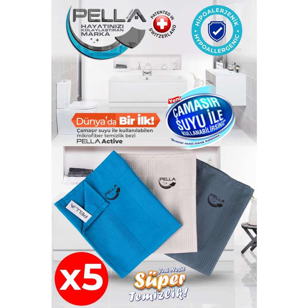 Pella Active Çamaşır Suyu Ile Kullanılabilen Tek Mikrofiber Bez 15'li Temizlik Bezi - Renkli - Standart Çamaşır Yıkama Fiyatı