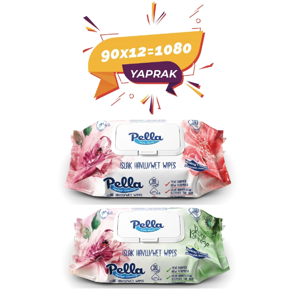 pella Gül Islak Havlu 90lı - 12 X 90lı - 1080 Adet Bebek Mendil-Islak Mendil Fiyatı